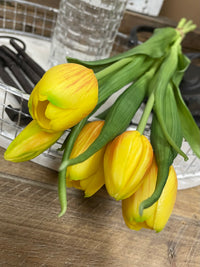 ITEM 10186 Y - 16" FRESH TOUCH DYNASTY YELLOW TULIP BUNDLE (3 FLOWERS & 2 BUDS TO A BUNDLE)