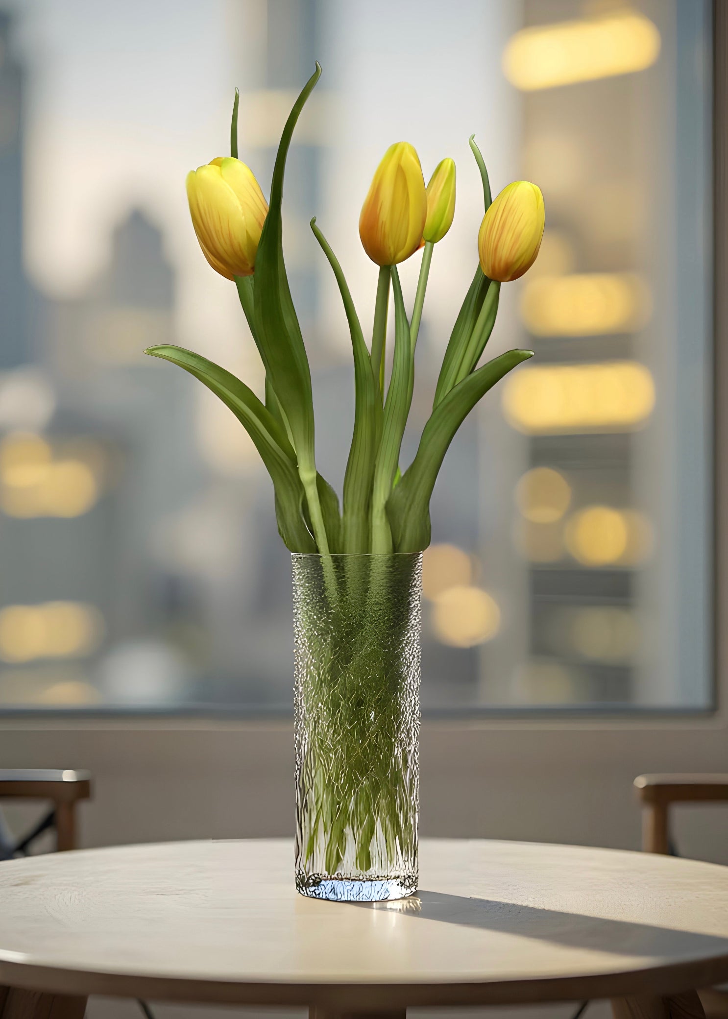 ITEM 10186 Y - 16" FRESH TOUCH DYNASTY YELLOW TULIP BUNDLE (3 FLOWERS & 2 BUDS TO A BUNDLE)