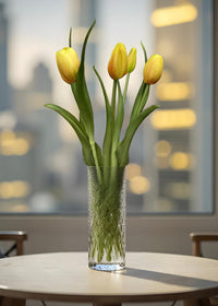 ITEM 10186 Y - 16" FRESH TOUCH DYNASTY YELLOW TULIP BUNDLE (3 FLOWERS & 2 BUDS TO A BUNDLE)