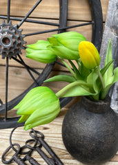 ITEM 10187 GR - 10" FRESH TOUCH MINI WILD GREEN TULIP BUNDLE (3 FLOWERS & 2 BUDS TO A BUNDLE)
