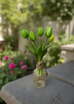 ITEM 10187 GR - 10" FRESH TOUCH MINI WILD GREEN TULIP BUNDLE (3 FLOWERS & 2 BUDS TO A BUNDLE)
