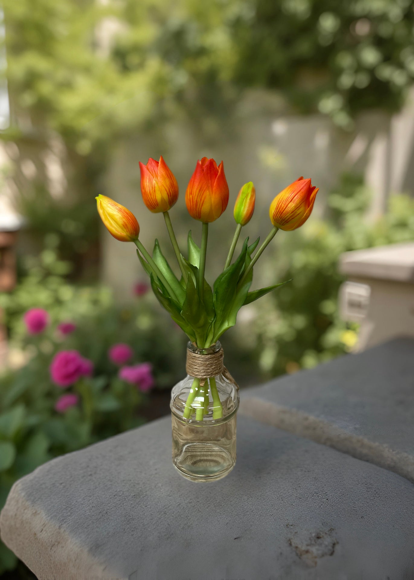 ITEM 10187 O - 10" FRESH TOUCH MINI WILD ORANGE TULIP BUNDLE (3 FLOWERS & 2 BUDS TO A BUNDLE)