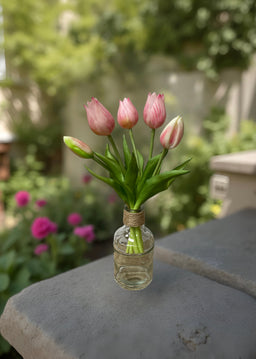 ITEM 10187 PK - 10" FRESH TOUCH MINI WILD PINK TULIP BUNDLE (3 FLOWERS & 2 BUDS TO A BUNDLE)