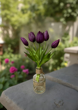 ITEM 10187 PUR - 10" FRESH TOUCH MINI WILD PURPLE TULIP BUNDLE (3 FLOWERS & 2 BUDS TO A BUNDLE)