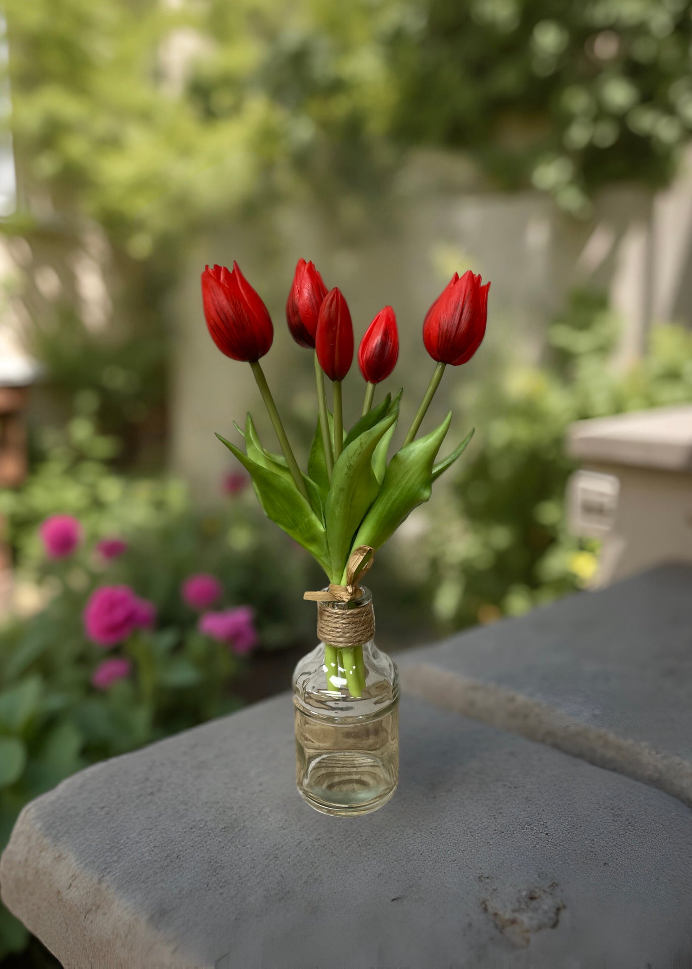 ITEM 10187 RED - 10" FRESH TOUCH MINI WILD RED TULIP BUNDLE (3 FLOWERS & 2 BUDS TO A BUNDLE)