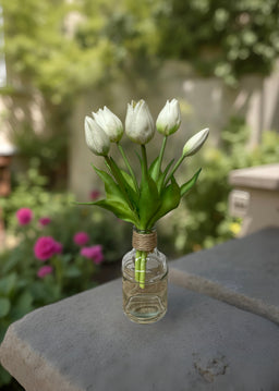 ITEM 10187 W - 10" FRESH TOUCH MINI WILD WHITE TULIP BUNDLE (3 FLOWERS & 2 BUDS TO A BUNDLE)
