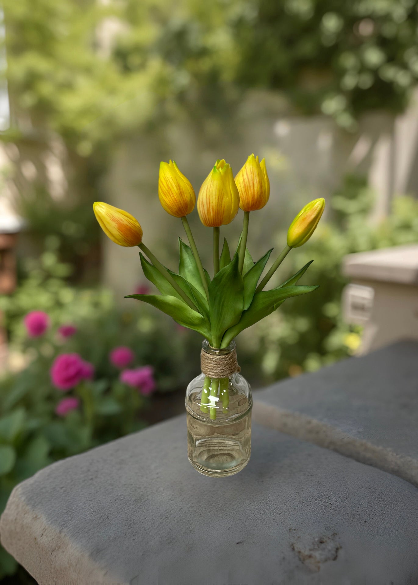 ITEM 10187 Y - 10" FRESH TOUCH MINI WILD YELLOW TULIP BUNDLE (3 FLOWERS & 2 BUDS TO A BUNDLE)