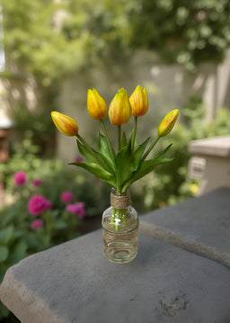 ITEM 10187 Y - 10" FRESH TOUCH MINI WILD YELLOW TULIP BUNDLE (3 FLOWERS & 2 BUDS TO A BUNDLE)
