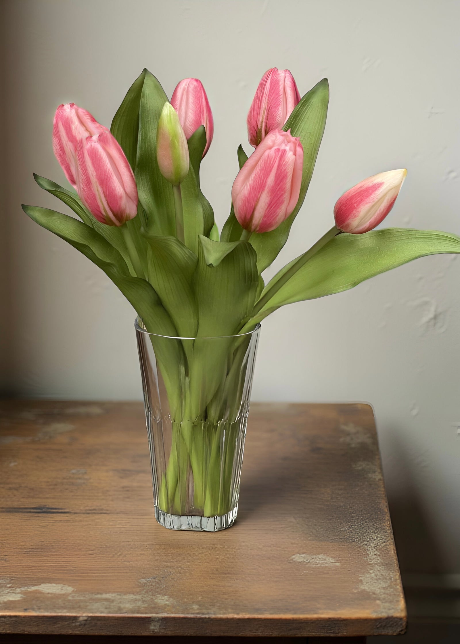 ITEM 10194 COTTON - 12" FRESH TOUCH COTTON CANDY PINK FORMOSA TULIP BUNDLE (4 FLOWERS & 3 BUDS TO A BUNDLE)