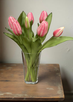 ITEM 10194 COTTON - 12" FRESH TOUCH COTTON CANDY PINK FORMOSA TULIP BUNDLE (4 FLOWERS & 3 BUDS TO A BUNDLE)