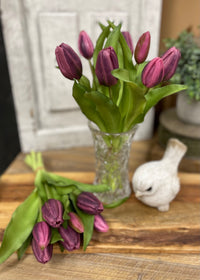 ITEM 10194 DKPLUM - 12" FRESH TOUCH DARK PLUM FORMOSA TULIP BUNDLE (4 FLOWERS & 3 BUDS TO A BUNDLE)