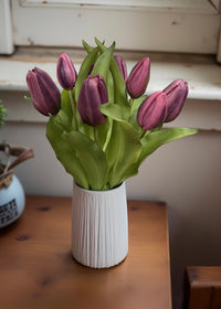 ITEM 10194 DKPLUM - 12" FRESH TOUCH DARK PLUM FORMOSA TULIP BUNDLE (4 FLOWERS & 3 BUDS TO A BUNDLE)