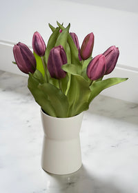 ITEM 10194 DKPLUM - 12" FRESH TOUCH DARK PLUM FORMOSA TULIP BUNDLE (4 FLOWERS & 3 BUDS TO A BUNDLE)