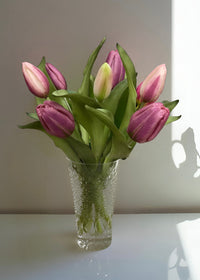 ITEM 10194 LTPLUM - 12" FRESH TOUCH PLUM FORMOSA TULIP BUNDLE (4 FLOWERS & 3 BUDS TO A BUNDLE)