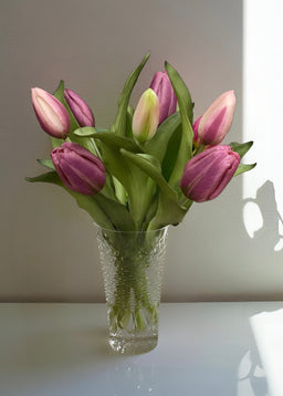 ITEM 10194 LTPLUM(AVAILABLE) - 12" FRESH TOUCH LIGHT PLUM FORMOSA TULIP BUNDLE (4 FLOWERS & 3 BUDS TO A BUNDLE)