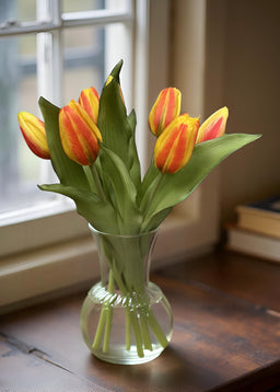 ITEM 10194 O(AVAILABLE) - 12" FRESH TOUCH ORANGE FORMOSA TULIP BUNDLE (4 FLOWERS & 3 BUDS TO A BUNDLE)
