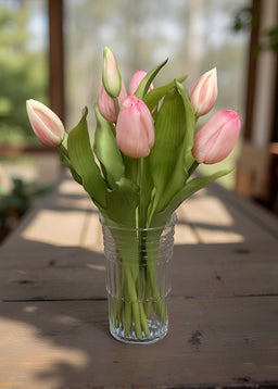 ITEM 10194 PK - 12" FRESH TOUCH PINK FORMOSA TULIP BUNDLE (4 FLOWERS & 3 BUDS TO A BUNDLE)