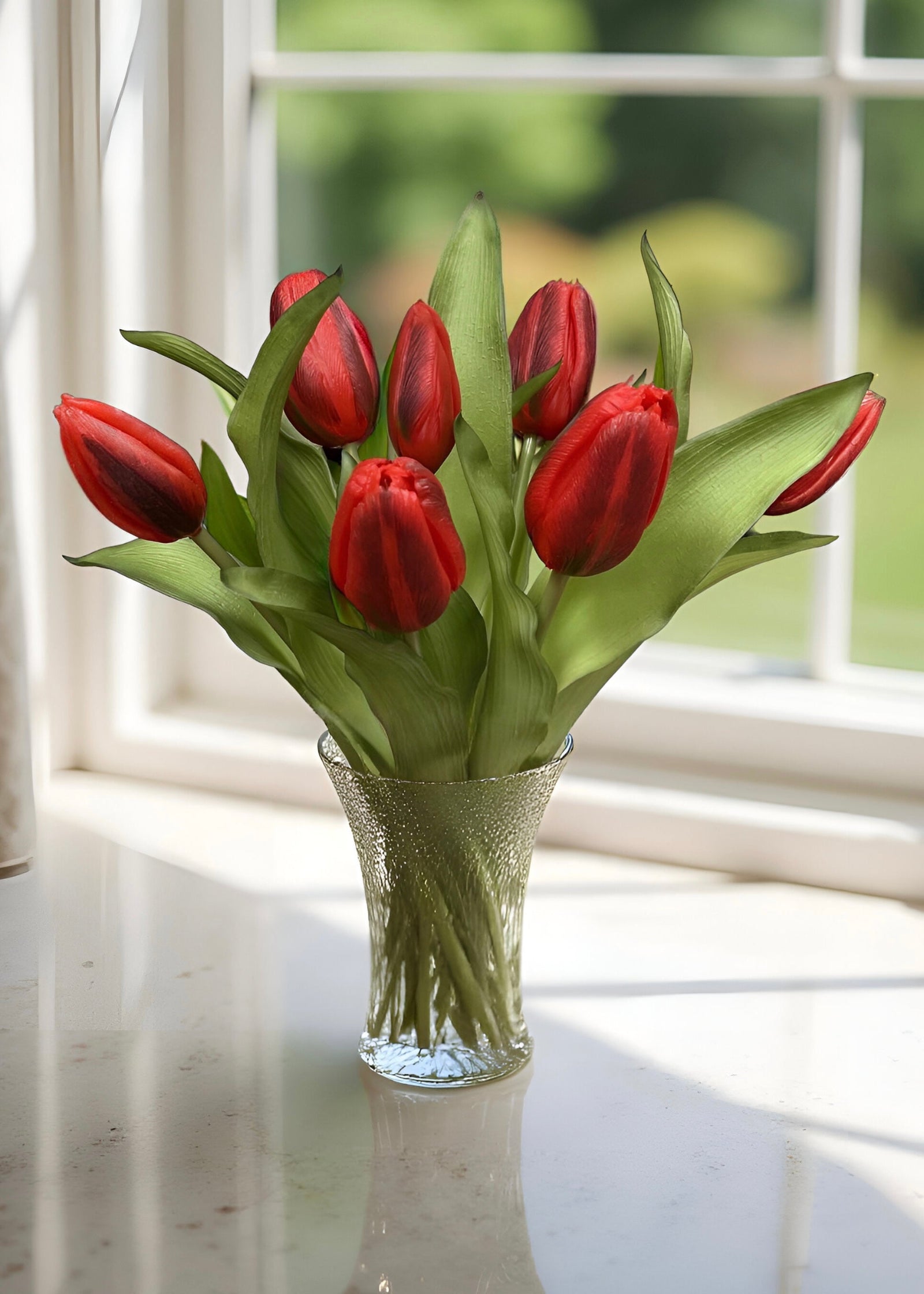 ITEM 10194 RED(AVAILABLE) - 12" FRESH TOUCH RED FORMOSA TULIP BUNDLE (4 FLOWERS & 3 BUDS TO A BUNDLE)
