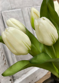 ITEM 10194 W - 12" FRESH TOUCH WHITE FORMOSA TULIP BUNDLE (4 FLOWERS & 3 BUDS TO A BUNDLE)