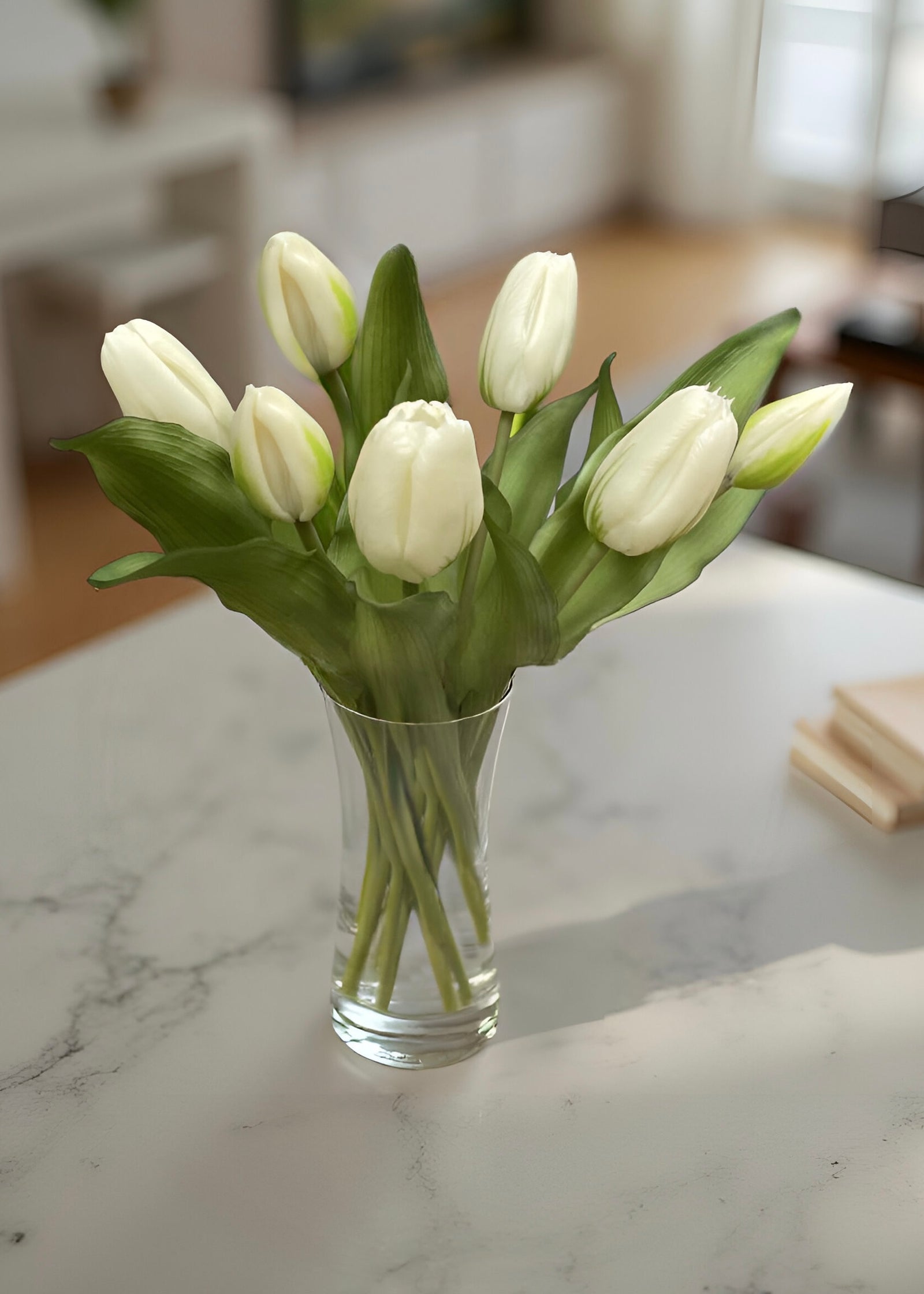ITEM 10194 W - 12" FRESH TOUCH WHITE FORMOSA TULIP BUNDLE (4 FLOWERS & 3 BUDS TO A BUNDLE)