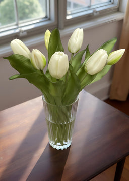 ITEM 10194 W(AVAILABLE) - 12" FRESH TOUCH WHITE FORMOSA TULIP BUNDLE (4 FLOWERS & 3 BUDS TO A BUNDLE)