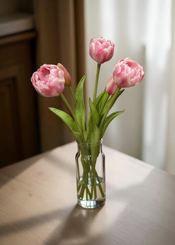 ITEM 10195 COTTON - 15" FRESH TOUCH COTTON CANDY PINK AVANT GARDE PEONY TULIP BUNDLE (3 FLOWERS & 2 BUDS TO A BUNDLE)