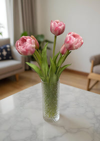 ITEM 10195 COTTON - 15" FRESH TOUCH COTTON CANDY PINK AVANT GARDE PEONY TULIP BUNDLE (3 FLOWERS & 2 BUDS TO A BUNDLE)