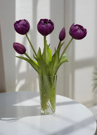 ITEM 10195 PUR(AVAILABLE) - 15" FRESH TOUCH PURPLE AVANT GARDE PEONY TULIP BUNDLE (3 FLOWERS & 2 BUDS TO A BUNDLE)