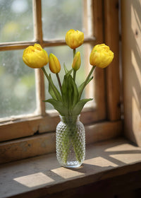 ITEM 10195 Y - 15" FRESH TOUCH YELLOW AVANT GARDE PEONY TULIP BUNDLE (3 FLOWERS & 2 BUDS TO A BUNDLE)