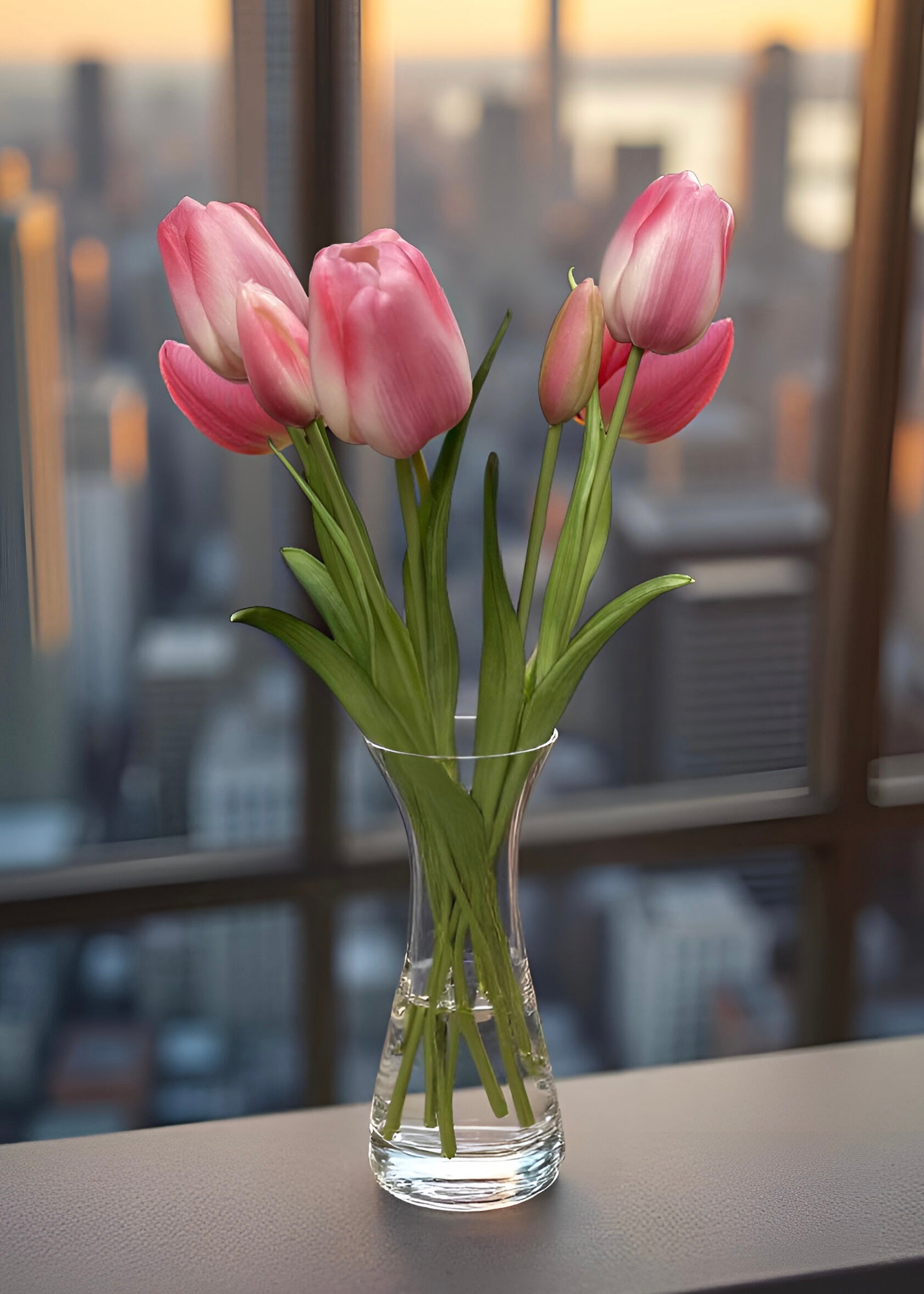 ITEM 10196 COTTON - 18" FRESH TOUCH COTTON CANDY PINK DAY DREAM TULIP BUNDLE (3 FLOWERS & 2 BUDS TO A BUNDLE)