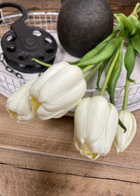 ITEM 10196 W(AVAILABLE) - 18" FRESH TOUCH WHITE DAY DREAM TULIP BUNDLE (3 FLOWERS & 2 BUDS TO A BUNDLE)