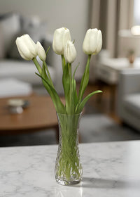 ITEM 10196 W(AVAILABLE) - 18" FRESH TOUCH WHITE DAY DREAM TULIP BUNDLE (3 FLOWERS & 2 BUDS TO A BUNDLE)