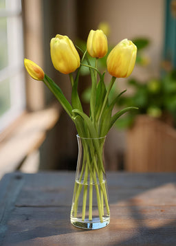 ITEM 10196 Y(AVAILABLE) - 18" FRESH TOUCH YELLOW DAY DREAM TULIP BUNDLE (3 FLOWERS & 2 BUDS TO A BUNDLE)