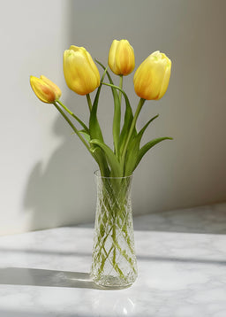 ITEM 10196 Y - 18" FRESH TOUCH YELLOW DAY DREAM TULIP BUNDLE (3 FLOWERS & 2 BUDS TO A BUNDLE)