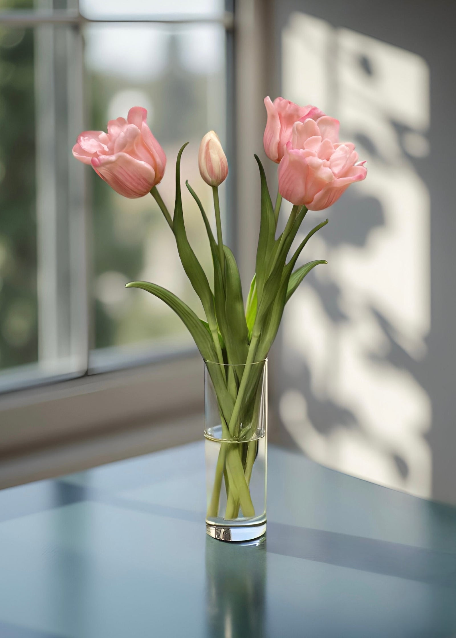 ITEM 10198 PK - 18" FRESH TOUCH RUFFLED PINK PARROT TULIP BUNDLE (3 FLOWERS & 2 BUDS TO A BUNDLE)