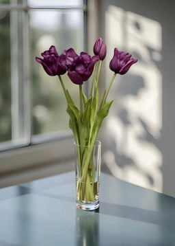 ITEM 10198 PUR - 18" FRESH TOUCH RUFFLED PURPLE PARROT TULIP BUNDLE (3 FLOWERS & 2 BUDS TO A BUNDLE)