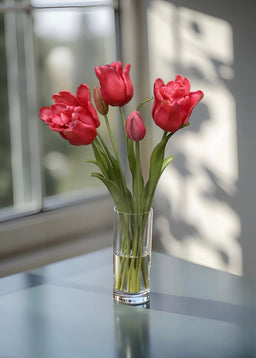 ITEM 10198 ROSE - 18" FRESH TOUCH RUFFLED ROSE PARROT TULIP BUNDLE (3 FLOWERS & 2 BUDS TO A BUNDLE)