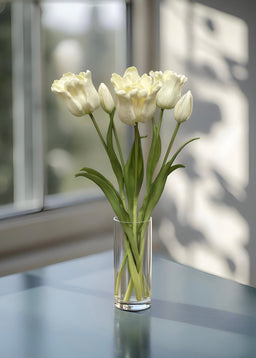 ITEM 10198 W - 18" FRESH TOUCH RUFFLED WHITE PARROT TULIP BUNDLE (3 FLOWERS & 2 BUDS TO A BUNDLE)