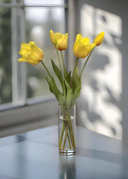 ITEM 10198 Y - 18" FRESH TOUCH RUFFLED YELLOW PARROT TULIP BUNDLE (3 FLOWERS & 2 BUDS TO A BUNDLE)