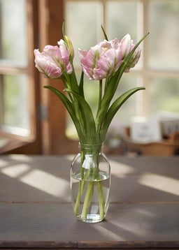 ITEM 10199 LV - 16" FRESH TOUCH LAVENDER/GREEN TULIPA PARROT TULIP BUNDLE (3 FLOWERS & 2 BUDS TO A BUNDLE)