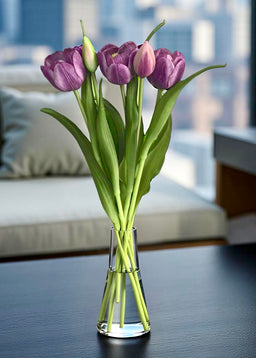 ITEM 10200 LTPLUM - 16.5" FRESH TOUCH LIGHT PLUM DOUBLE LATE TULIP BUNDLE (3 FLOWERS & 2 BUDS TO A BUNDLE)