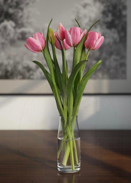ITEM 10200 PK - 16.5" FRESH TOUCH PINK DOUBLE LATE TULIP BUNDLE (3 FLOWERS & 2 BUDS TO A BUNDLE)