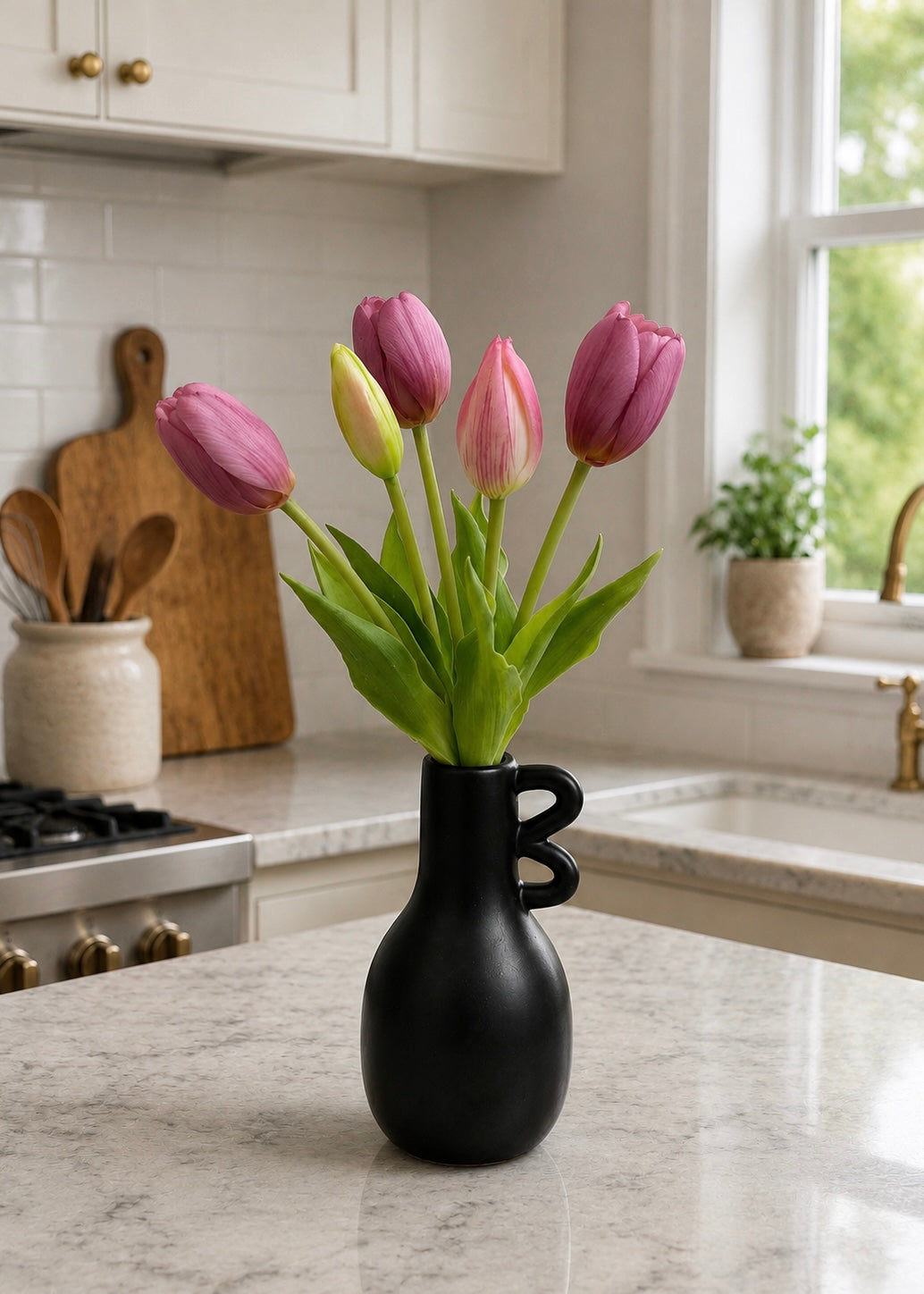 ITEM 10209 DEEPBLUSH - 9.5" FRESH TOUCH MINI DYNASTY DEEP BLUSH TULIP BUNDLE (3 HEADS, 2 BUDS)