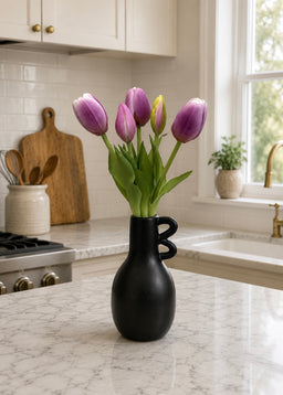 ITEM 10209 LVW - 9.5" FRESH TOUCH MINI DYNASTY LAVENDER WHITE TULIP BUNDLE (3 HEADS, 2 BUDS)