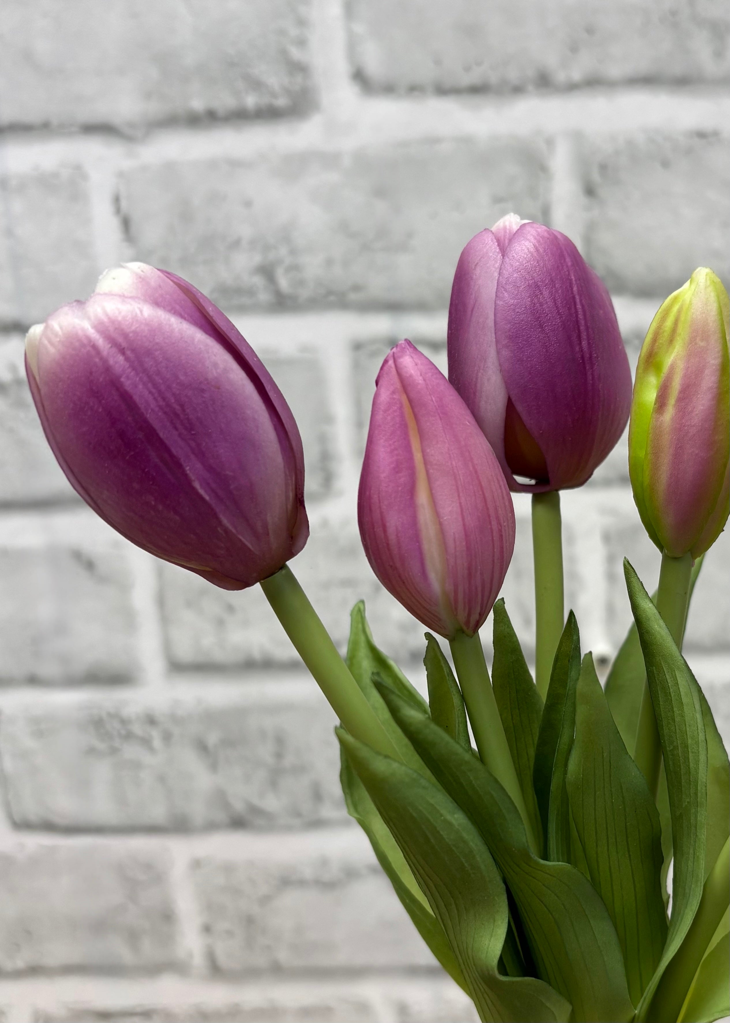 ITEM 10209 LVW(AVAILABLE) - 9.5" FRESH TOUCH MINI DYNASTY LAVENDER WHITE TULIP BUNDLE (3 HEADS, 2 BUDS)
