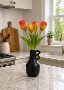 ITEM 10209 O - 9.5" FRESH TOUCH MINI DYNASTY ORANGE TULIP BUNDLE (3 HEADS, 2 BUDS)