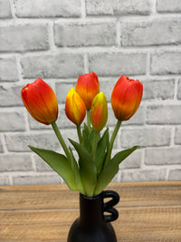 ITEM 10209 O - 9.5" FRESH TOUCH MINI DYNASTY ORANGE TULIP BUNDLE (3 HEADS, 2 BUDS)