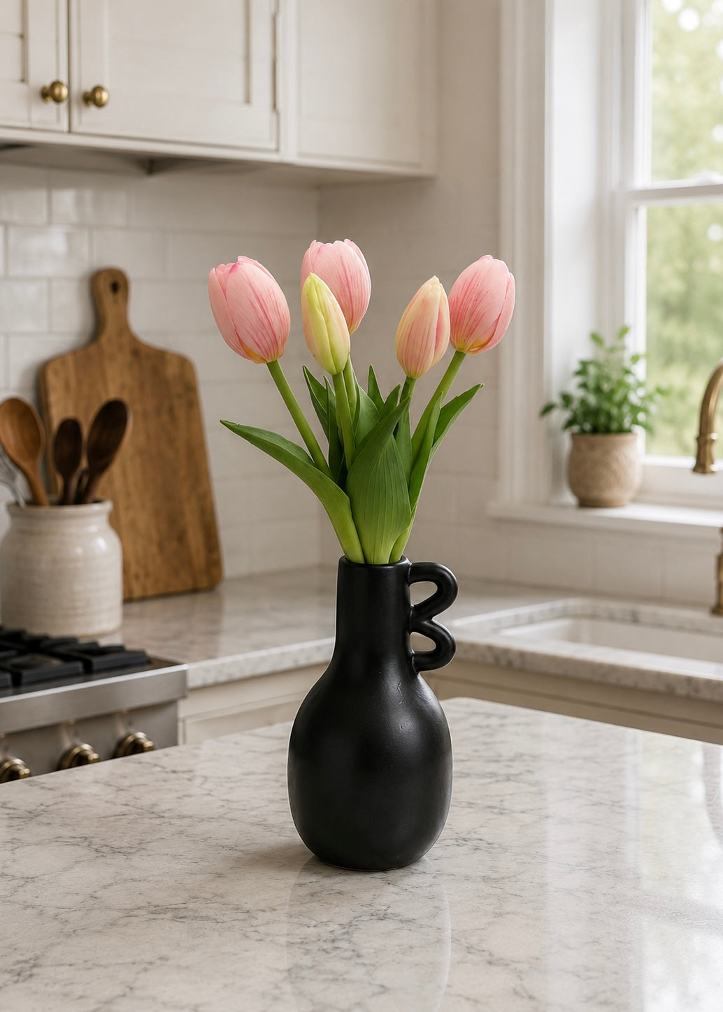 ITEM 10209 PK - 9.5" FRESH TOUCH MINI DYNASTY LAVENDER WHITE TULIP BUNDLE (3 HEADS, 2 BUDS)