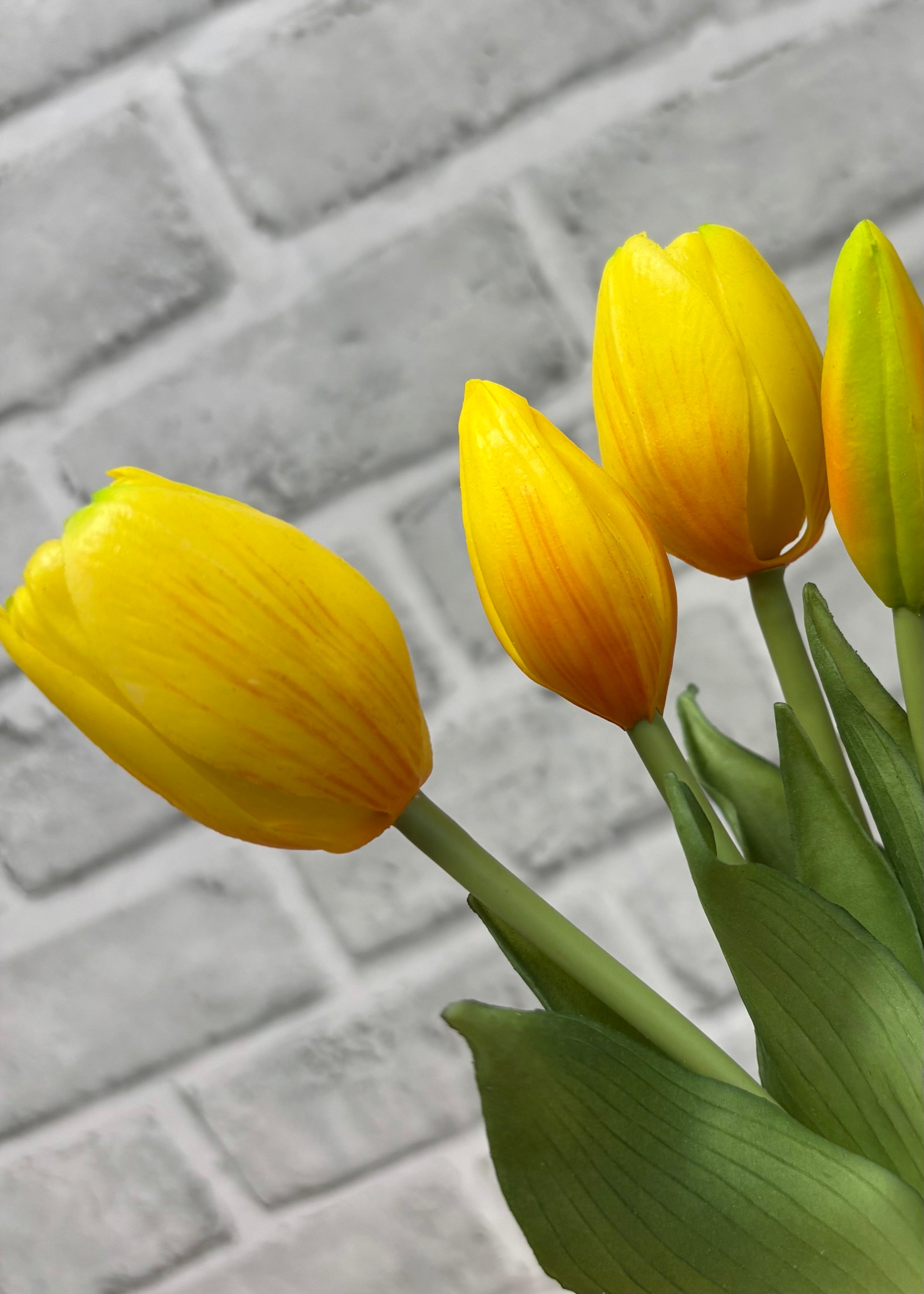 ITEM 10209 Y - 9.5" FRESH TOUCH MINI DYNASTY YELLOW TULIP BUNDLE (3 HEADS, 2 BUDS)