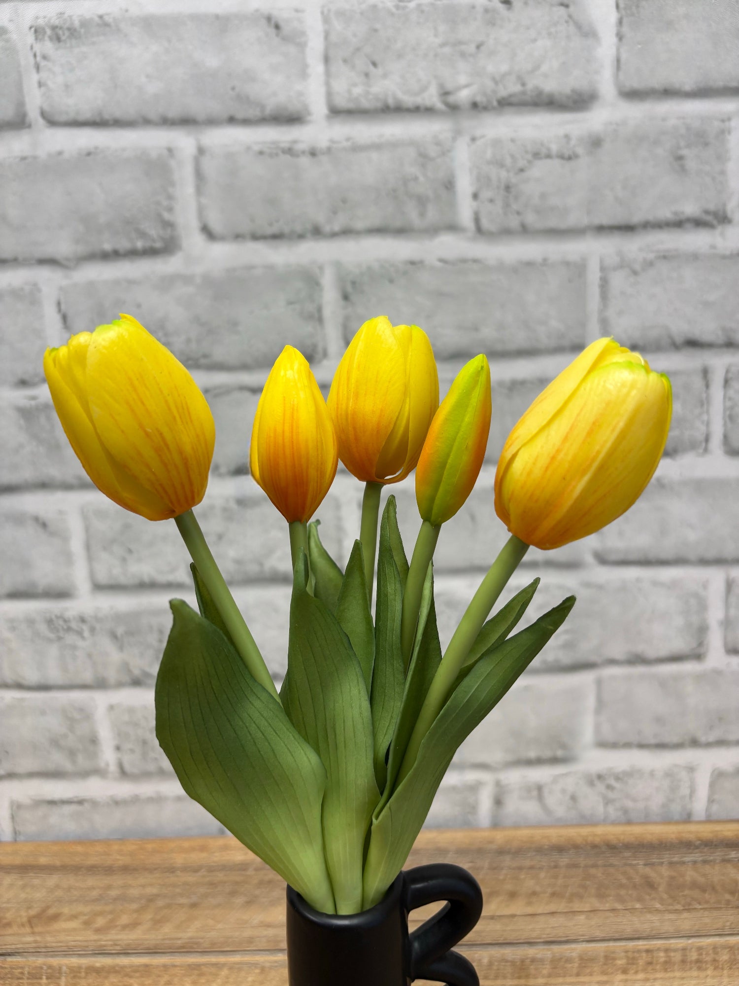 ITEM 10209 Y - 9.5" FRESH TOUCH MINI DYNASTY YELLOW TULIP BUNDLE (3 HEADS, 2 BUDS)